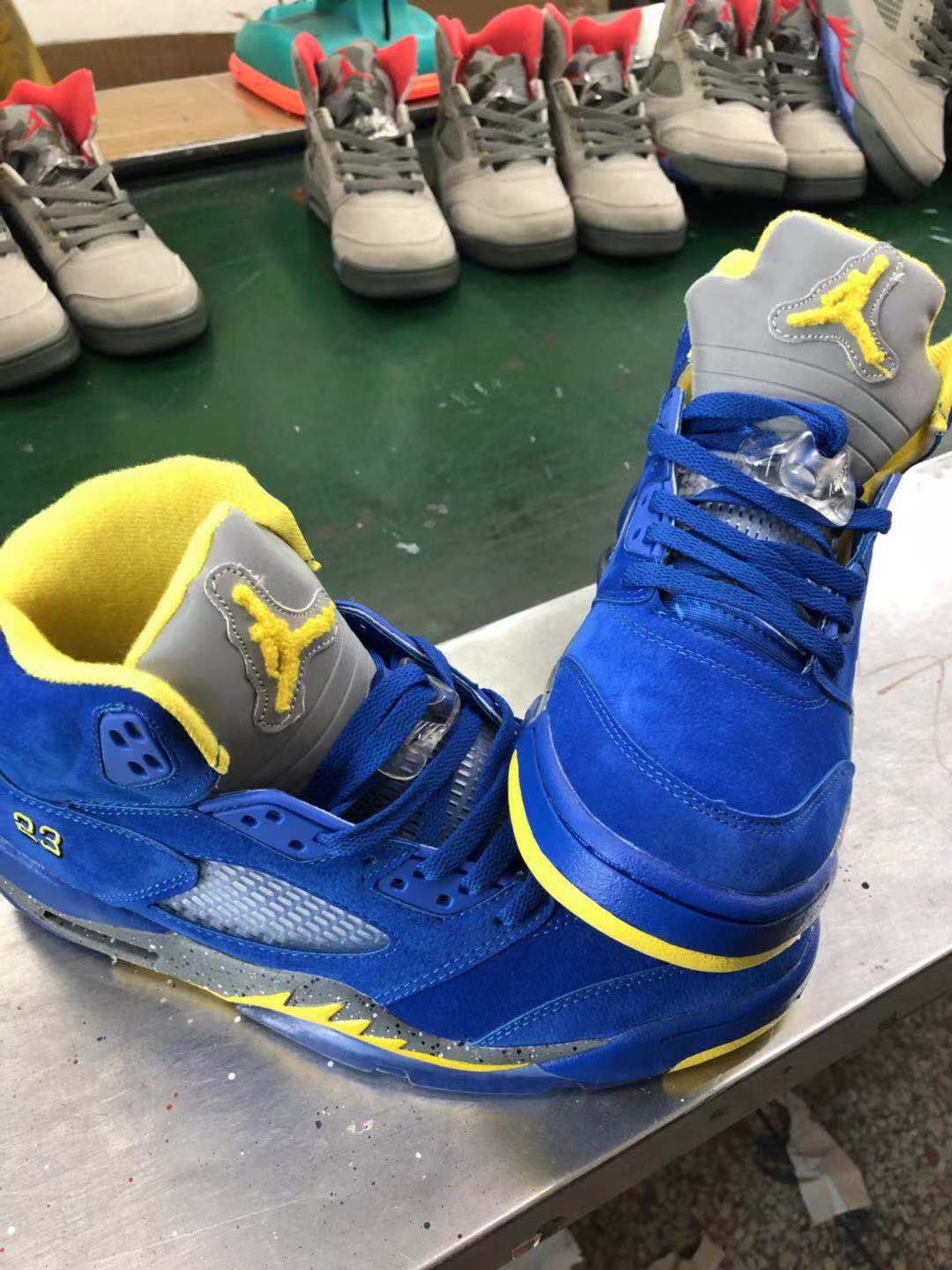 2019 Men Jordan 5 Blue Yellow Silver Shoes - Click Image to Close